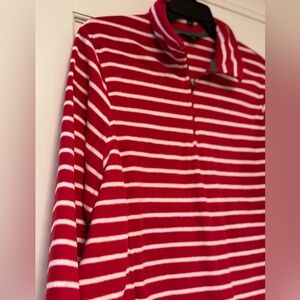 Lands' End Women's Vibrant Red and White Fleece Top